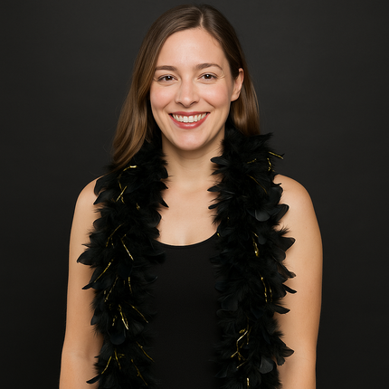 Black Feather Boa With Gold Tinsel