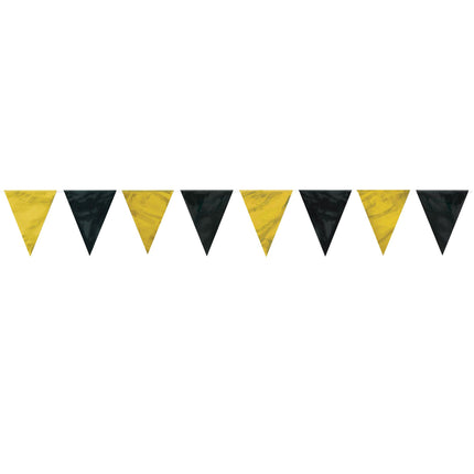 Black & Gold Pennant Banner - 12 Feet Long