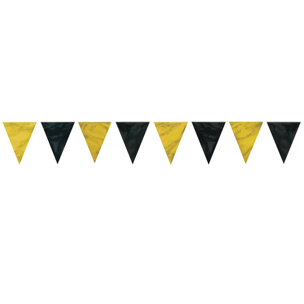 Black & Gold Pennant Banner - 12 Feet Long
