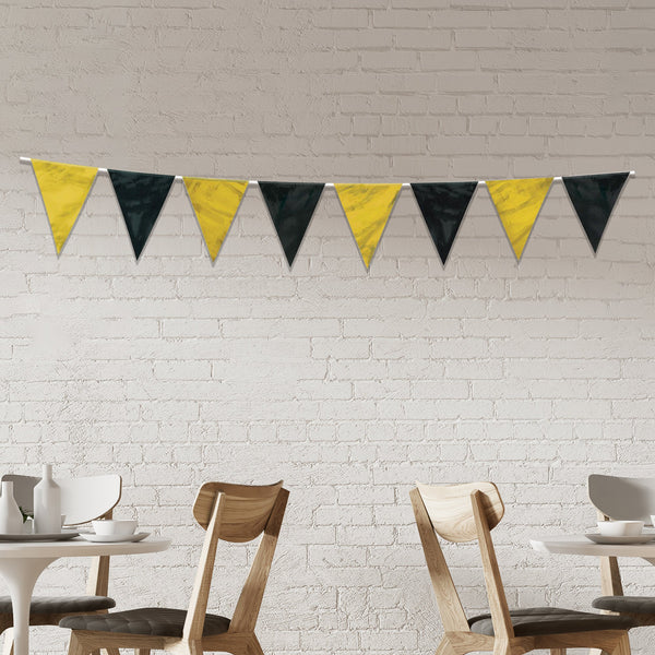 Black & Gold Pennant Banner - 12 Feet Long