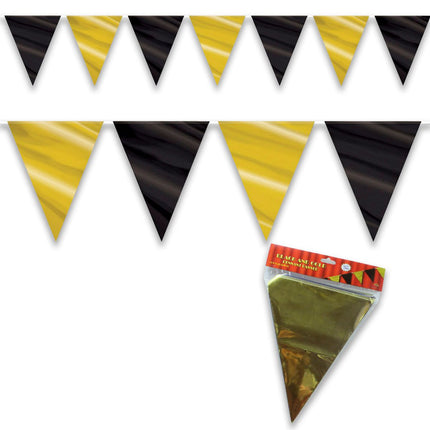 Black & Gold Pennant Banner - 12 Feet Long