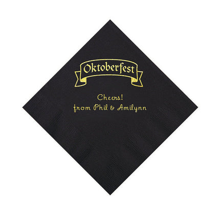 Black Personalized Oktoberfest Beverage Napkins With Gold Foil - 50 Per Pack