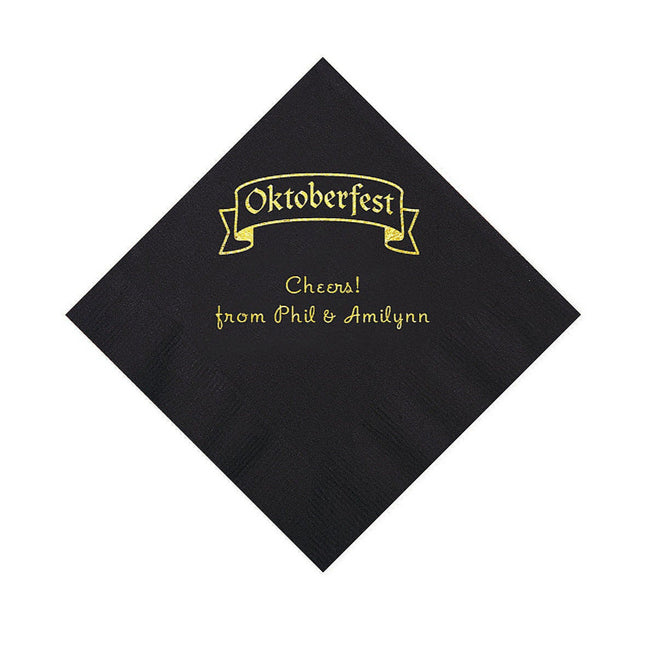 Black Personalized Oktoberfest Beverage Napkins With Gold Foil - 50 Per Pack