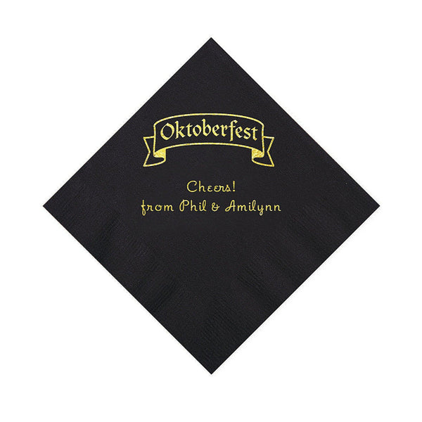 Black Personalized Oktoberfest Beverage Napkins With Gold Foil - 50 Per Pack