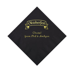 Black Personalized Oktoberfest Beverage Napkins With Gold Foil - 50 Per Pack