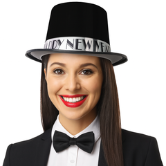 Black & Silver Happy New Year Top Hats - 12 Per Pack