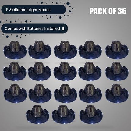 LED Light Up Flashing Sequin Black Cowboy Hat - Pack of 36 Hats