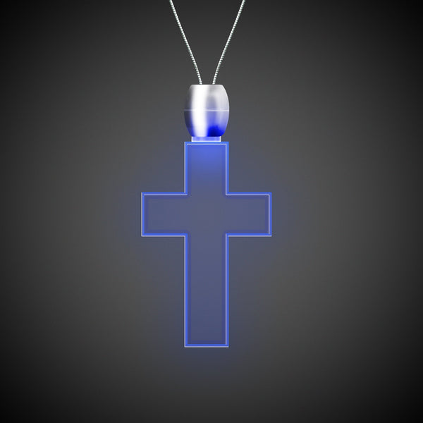 Blue LED Light Up Cross Pendant Necklaces - 12 Per Pack