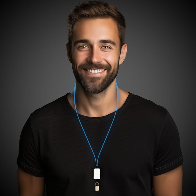 Blue LED Lanyard with Badge Clip