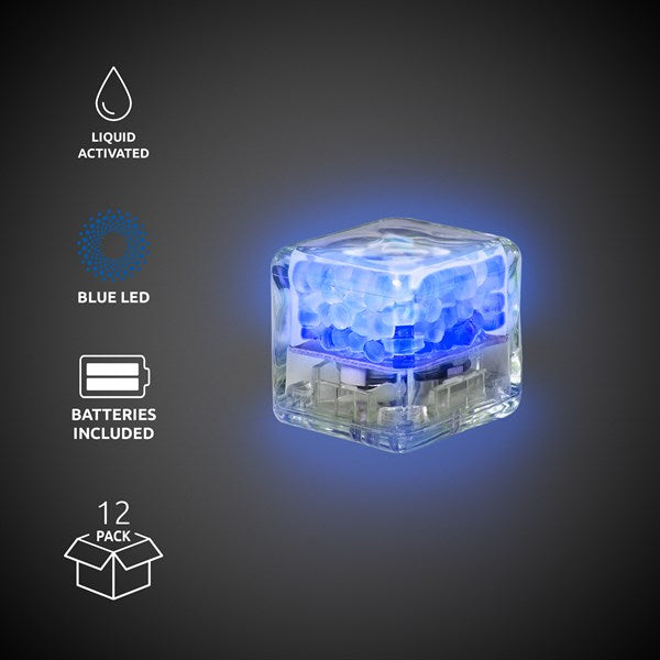 Blue Liquid-Activated LED Ice Cubes - 12 Per Pack