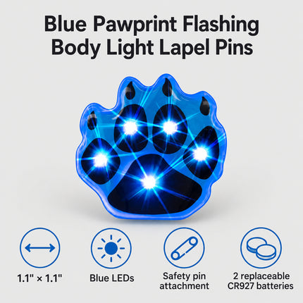 Blue Pawprint Flashing Body Light Lapel Pins
