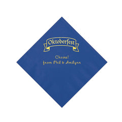Blue Personalized Oktoberfest Beverage Napkins With Gold Foil - 50 Per Pack