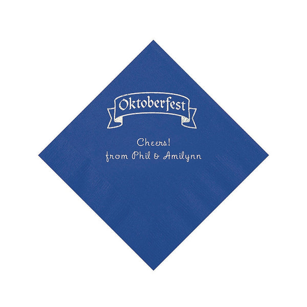 Blue Personalized Oktoberfest Beverage Napkins With Silver Foil - 50 Per Pack