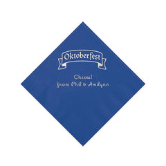 Blue Personalized Oktoberfest Beverage Napkins With Silver Foil - 50 Per Pack