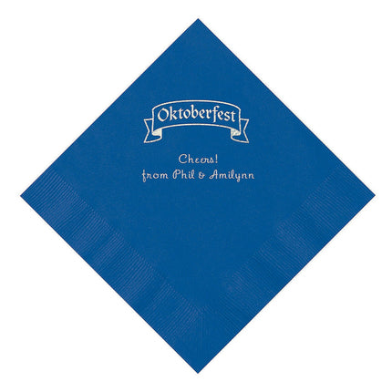 Blue Personalized Oktoberfest Luncheon Napkins With Silver Foil - 50 Per Pack