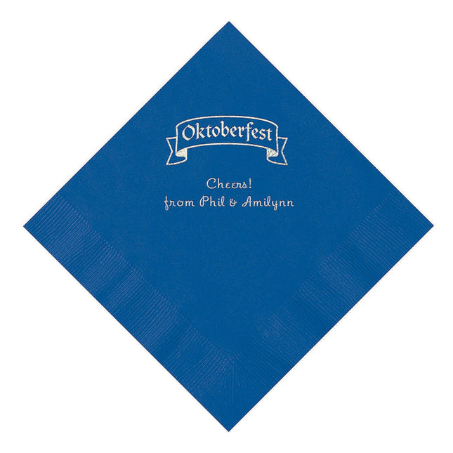 Blue Personalized Oktoberfest Luncheon Napkins With Silver Foil - 50 Per Pack