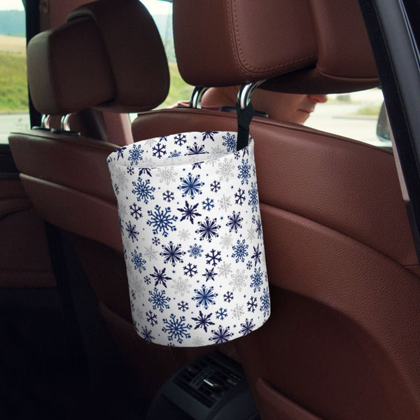 Blue Snowflake Prints Print Car Trash Can