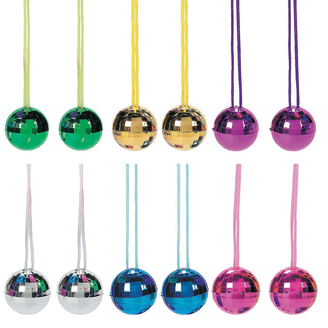 1 1/2" Bright Colors Disco Ball Necklaces Assortment - 12 Per Pack