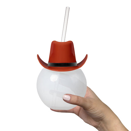 Brown Cowboy Hat 20 oz. Ball Cup with Straw
