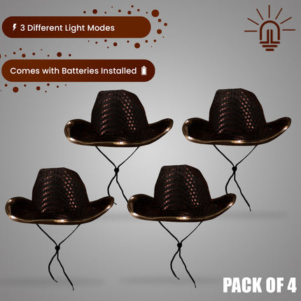 LED Light Up Flashing Sequin Brown Cowboy Hat - Pack of 4 Hats