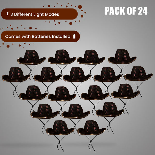 LED Light Up Flashing Sequin Brown Cowboy Hat - Pack of 24 Hats