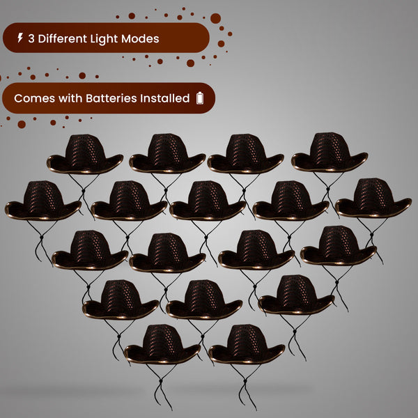 LED Light Up Flashing Sequin Brown Cowboy Hat - Pack of 36 Hats