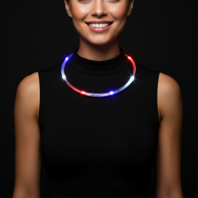 LED Light Up Chaser Necklace - Red White & Blue