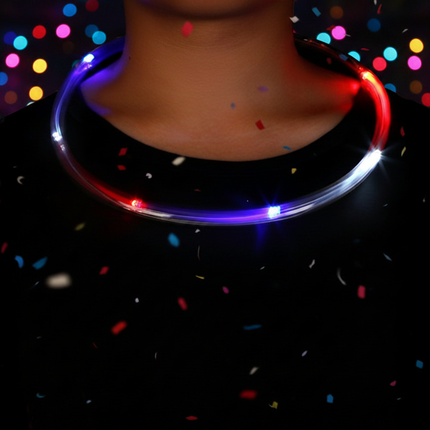 LED Light Up Chaser Necklace - Red White & Blue