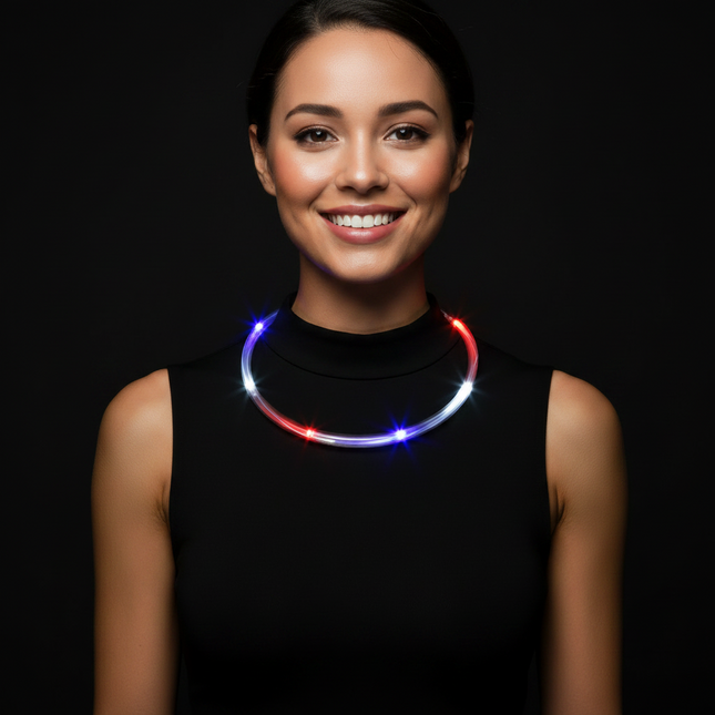 LED Light Up Chaser Necklace - Red White & Blue