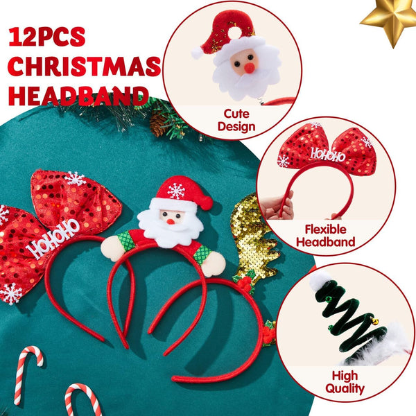Christmas 3D Head Hat Headbands - 12 Per Pack