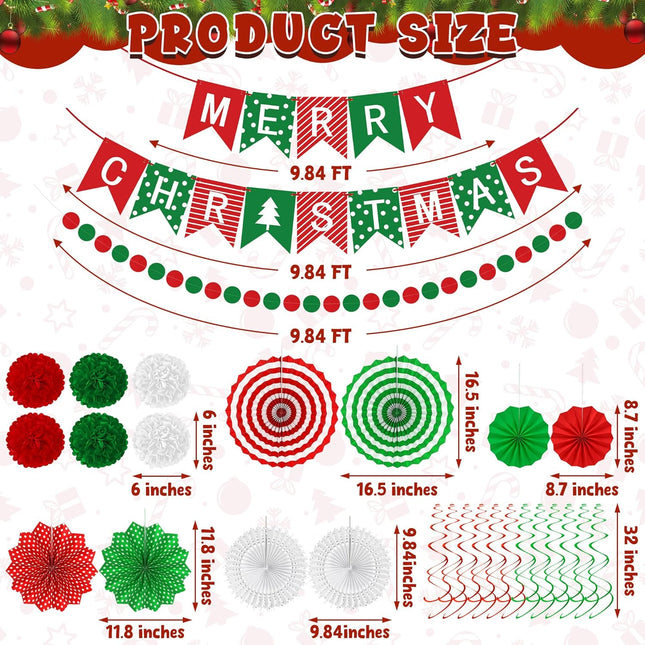 Christmas Banner, Garland, Paper Fans & Hanging Swirls Set