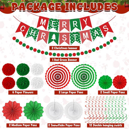 Christmas Banner, Garland, Paper Fans & Hanging Swirls Set