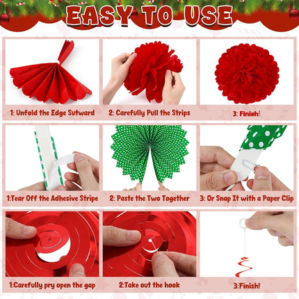 Christmas Banner, Garland, Paper Fans & Hanging Swirls Set
