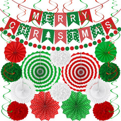 Christmas Banner, Garland, Paper Fans & Hanging Swirls Set