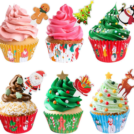 Christmas Cupcake Liners With Toppers - Assorted 150 Per Pack