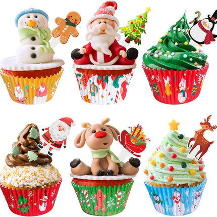 Christmas Cupcake Liners With Toppers - Assorted 150 Per Pack
