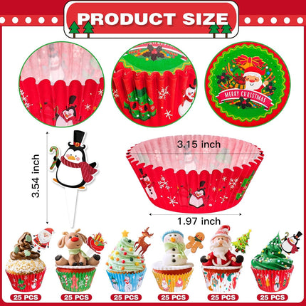 Christmas Cupcake Liners With Toppers - Assorted 150 Per Pack