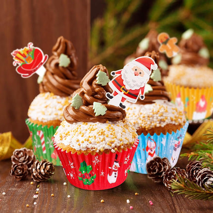 Christmas Cupcake Liners With Toppers - Assorted 150 Per Pack