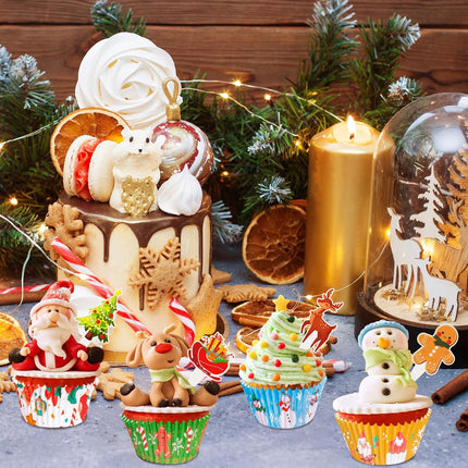 Christmas Cupcake Liners With Toppers - Assorted 150 Per Pack