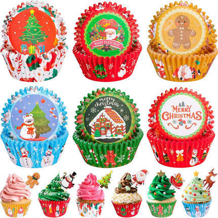Christmas Cupcake Liners With Toppers - Assorted 150 Per Pack