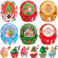 Christmas Cupcake Liners With Toppers - Assorted 150 Per Pack