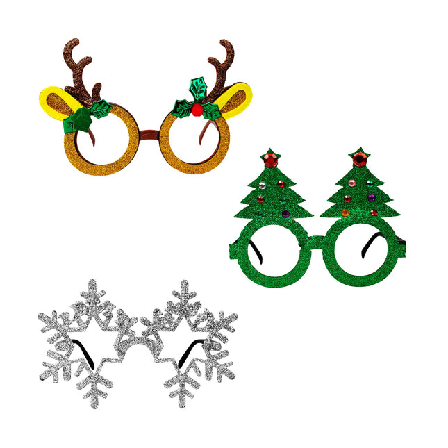 Christmas Glitter Glasses Retail Display - Assorted 24 Per Pack