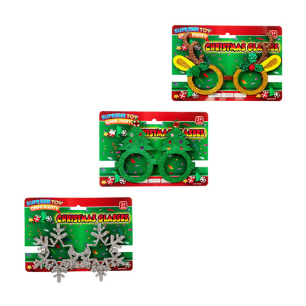 Christmas Glitter Glasses Retail Display - Assorted 24 Per Pack