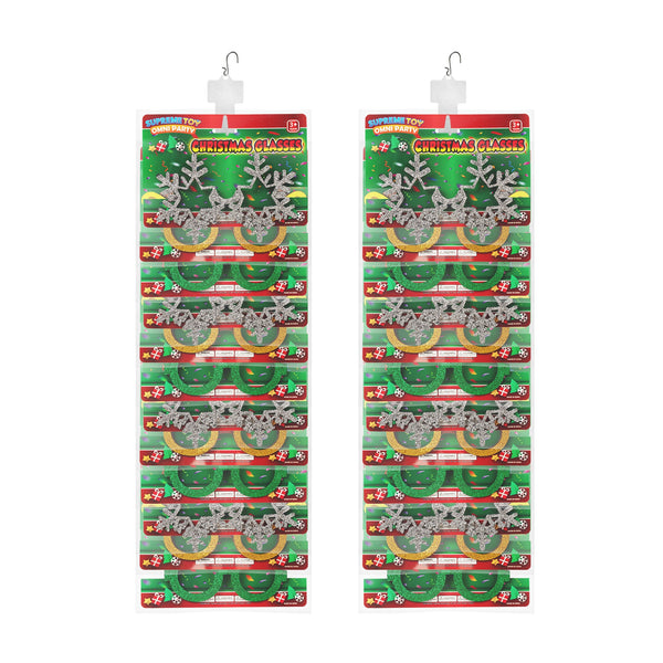 Christmas Glitter Glasses Retail Display - Assorted 24 Per Pack