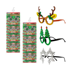 Christmas Glitter Glasses Retail Display - Assorted 24 Per Pack