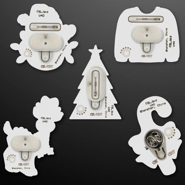 Christmas LED Flashing Pins - Assorted Pack