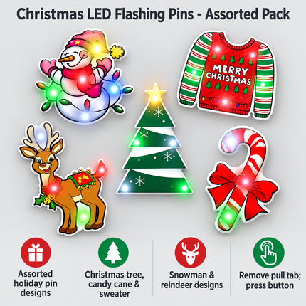 Christmas LED Flashing Pins - Assorted Pack