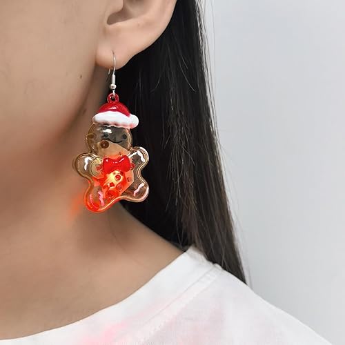 LED Christmas Ornament Dangle Drop Santa Earrings For Women