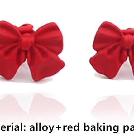 Christmas Red Bow Tie Clip On Earrings For Women