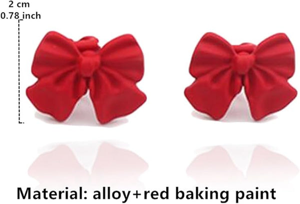 Christmas Red Bow Tie Clip On Earrings For Women